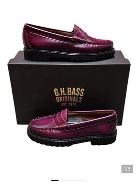 NWOT G.H. Bass Originals Weejuns Whitney Candy Lug Loafers In Plum Womens US 8